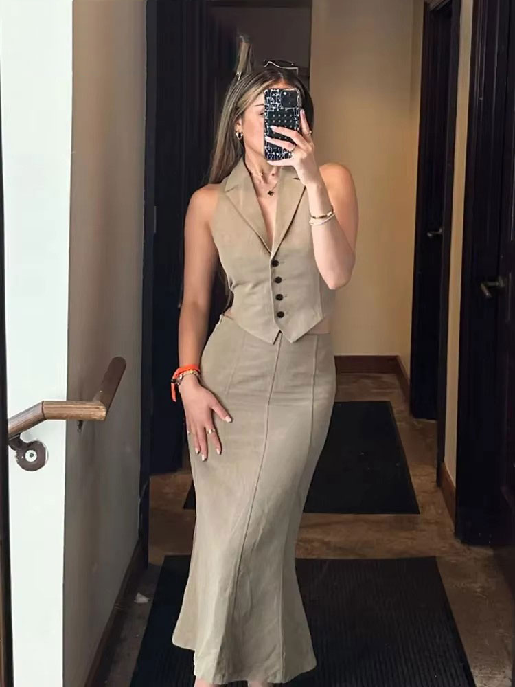 Street Fashion Vest - HH Женский однотонный жилет и юбка,