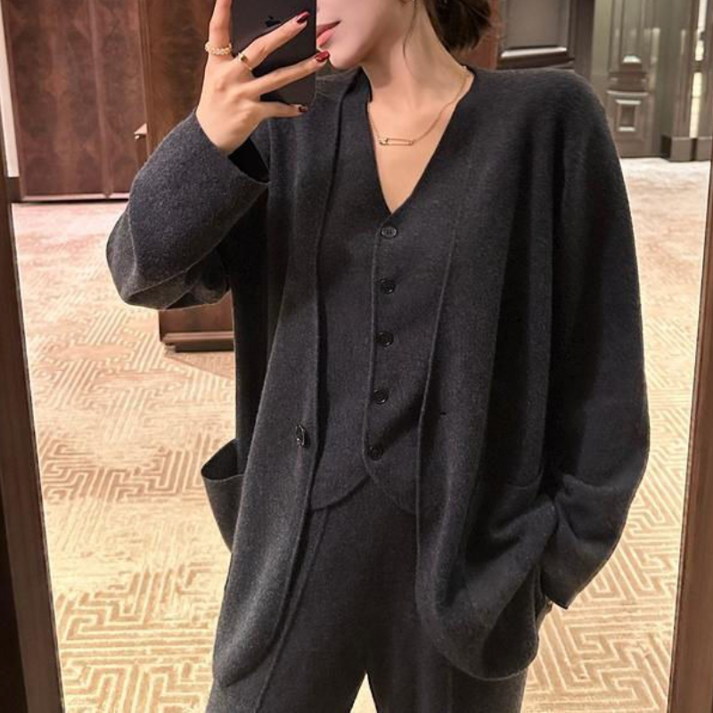 Street Fashion Vest - Кардиган, вязаный жилет, широкие брюки, женский