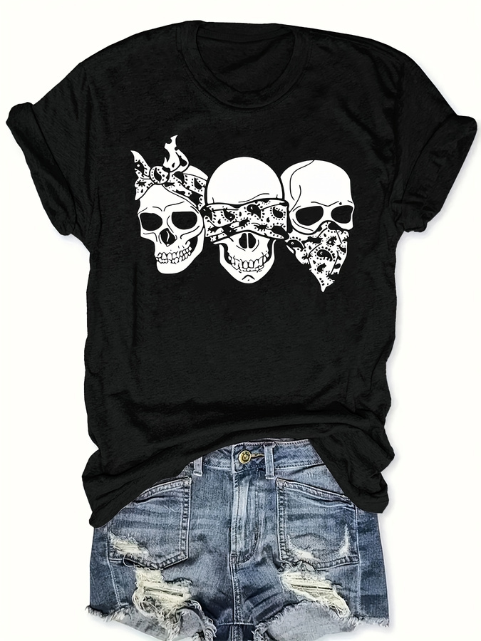 Street Fashion Trend 2025 - Футболка с рисунком Happy Cartoon Skull,